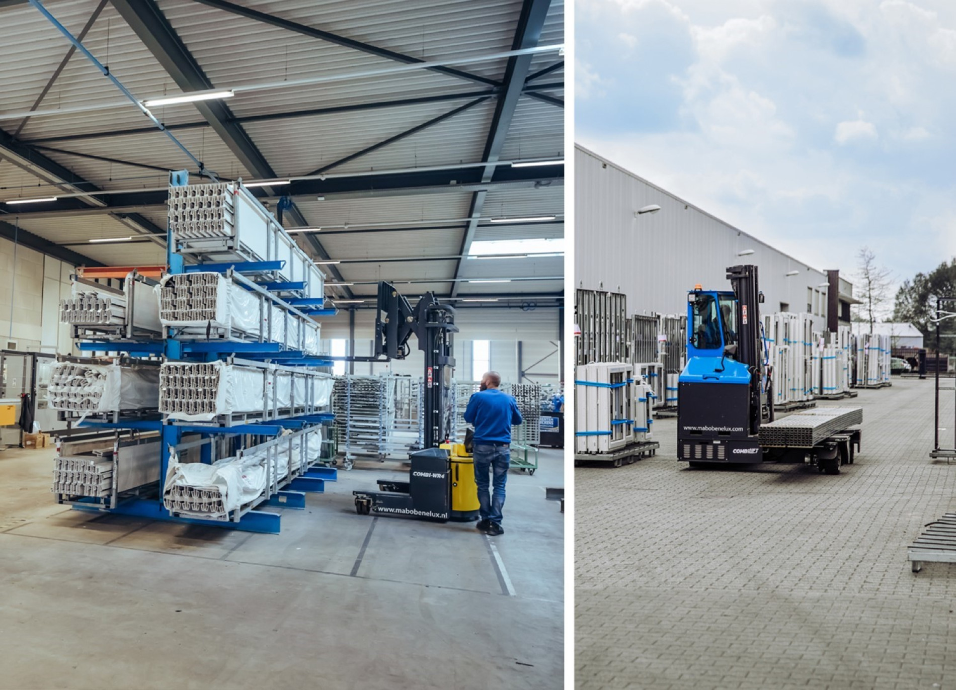 Foto: links de mini-heftruck Combi-WR4, rechts de meerwegzijlader C4000ET