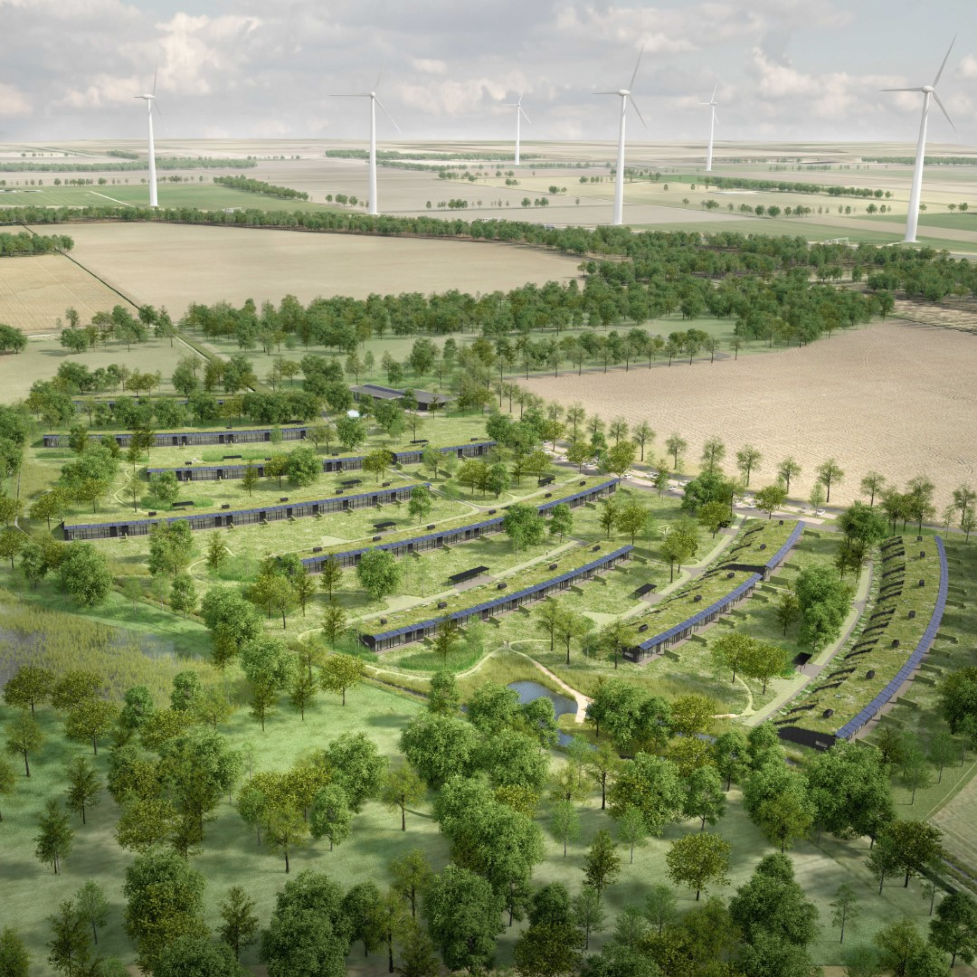 Groen omkeerdak in energieneutraal woningbouwproject