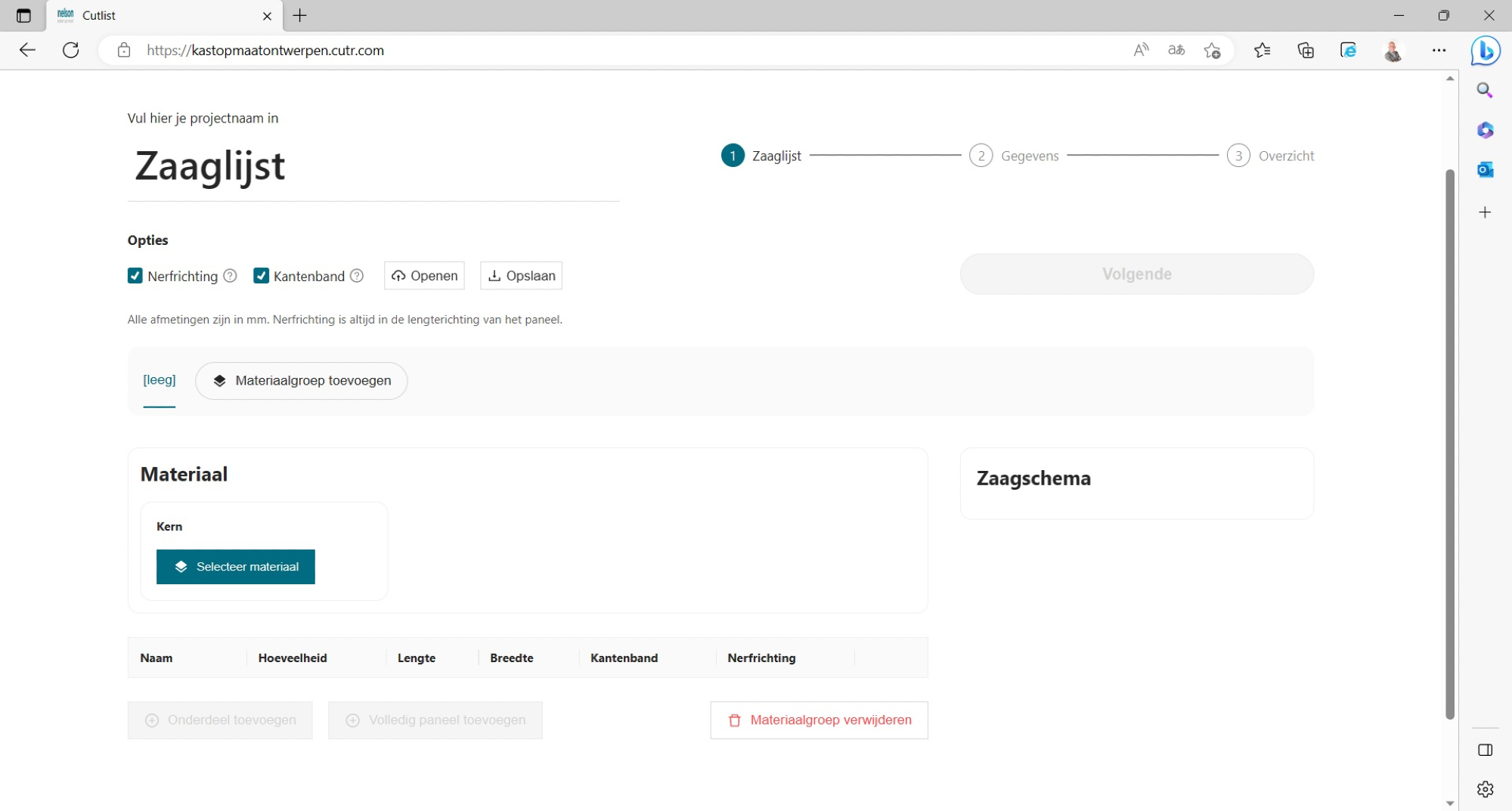 Nieuwe zaagtool kastopmaatontwerpen.nl