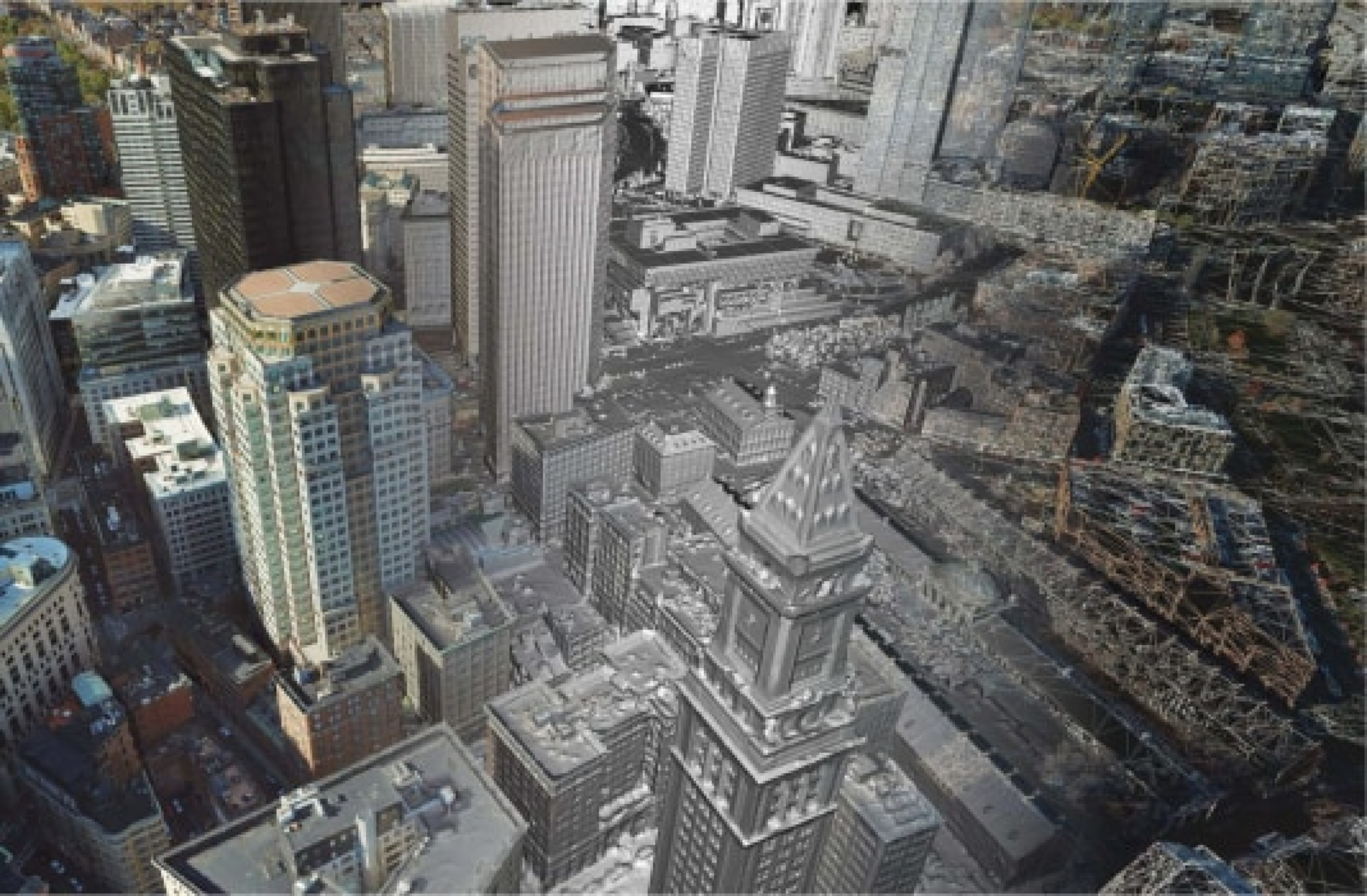 3D-mesh verwerkt door ArcGIS Reality met behulp van luchtfoto’s geleverd door Bluesky Ltd.